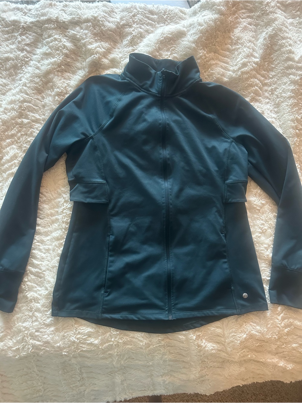 Apana Women’s Fitted Track Jacket zip up dark green/blue with pockets size Large